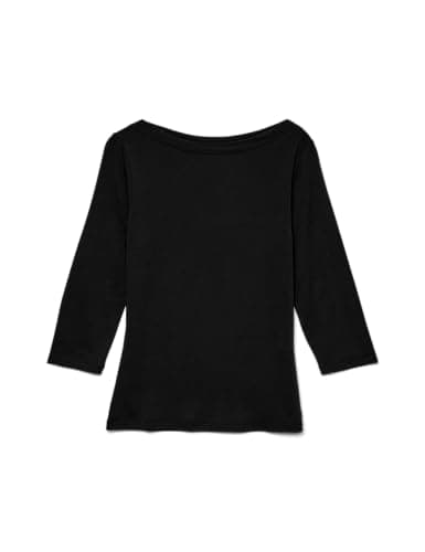 VERO MODA Camiseta elástica de Manga 3/4 para Mujer Cuello de Barco básico Top Ajustado de Manga Larga de Ajuste Regular VMPANDA, Color:Negro, Talla:XS