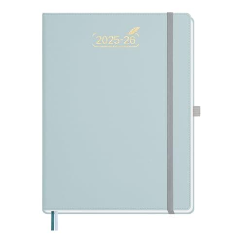 BEZEND Agenda 2026 Semana Vista 21 x 28 cm, 18 Meses Agenda Escolar de Jul.25 a Dic.26, A4 Planificador Semanal con Doble Horario, Tapa Dura Cuero PU - Azul Grisáceo