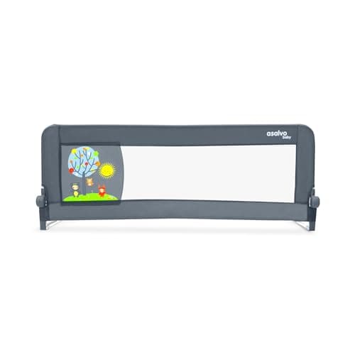 Asalvo Barrera de Cama 2 en 1 de 150 cm para Niño - Abatible con Correas Ajustables + Apta para Cama Nido + Instalación Fácil y Lavado Sencillo - Protección Segura y Estable (Animals Gris)