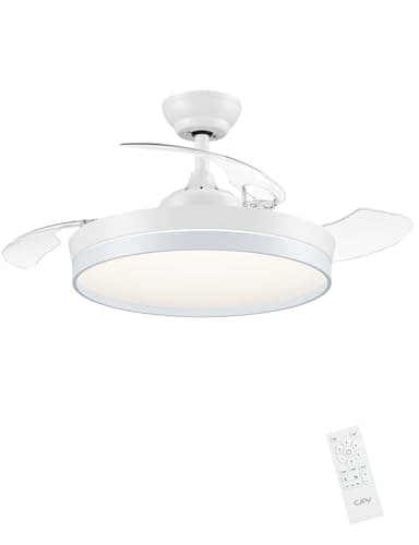 CJOY Ventilador Techo Aspas Retráctiles,107cm Ventilador de Techo con Luz y Mando Regulable, Ventiladores Techo Silencioso DC Reversible, 6 Velocidad, Memoria 3 CCT, Temporizador, Reposo Dormitorio