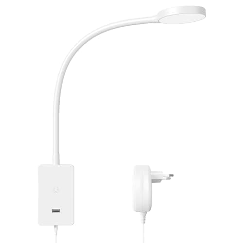 ENUOTEK Lámpara de Lectura de Montaje en Pared, 4000K Lámpara de Pared LED con Interruptor Táctil, Luz de Lectura Para la Cama con Puerto de Carga USB de 2A, Lámpara de Dormitorio con Cuello de Cisne