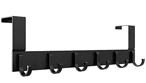 AiQInu Perchero Puerta, Colgador Puerta en con 6 Ganchos, Ganchos de Perchero para Dormitorio Baño Pasillo y Cocina (Negro, puerta espesor menos de 4.5 cm)