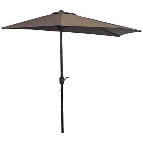 Outsunny Sombrilla 269x138x236 cm Parasol de Jardín con Manivela y Forma Semicircular Tela Poliéster 180 g/m² para Exterior Terraza Patio Piscina Café
