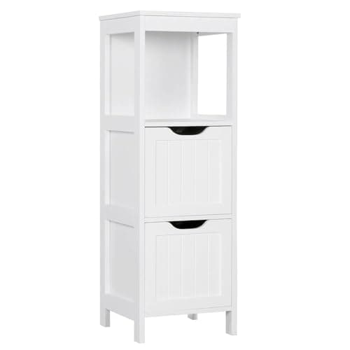 Yaheetech Mueble Baño Auxiliar 30x30x89cm Armario Baño Columna con 2 Cajones Armario Cocina de Auxiliar Cajonera Estrecho para Sala de Estar Blanco