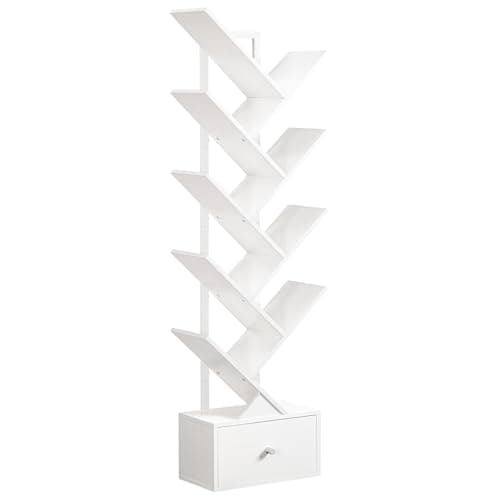 HOOBRO Librería en Forma de Árbol, Libería de Pie con 9 Niveles, Organizador de Libros, Estantería para CD/DVD/Libros, Estilo Vintage, para Salón, Dormitorio, Estudio, Blanco EWW18SJ01G1