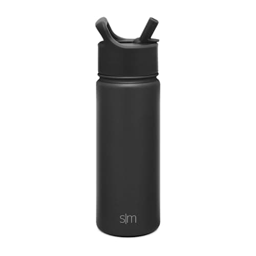 Simple Modern Botella Agua Niños Acero Inoxidable con Pajita | Botella Térmica Aislada para Deportes Gimnasio | Summit | 530ml | Midnight Black
