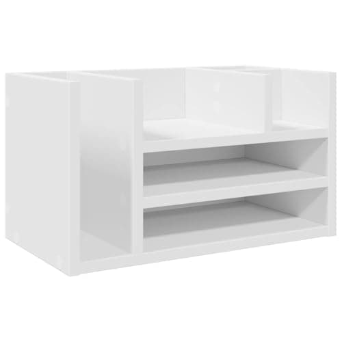 vidaXL Organizador escritorio madera ingeniería blanco 44,5x24x25 cm, almacenamiento de escritorio, organizador de papelería, estante de almacenamiento de escritorio