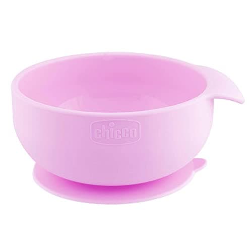 Chicco - Cuenco de silicona con ventosa para bebés, resistente, fácil de limpiar, plato para alimentos semilíquidos, con asa ergonómica, 6 meses, rosa claro