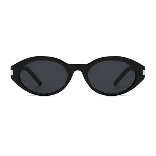 YAMEIZE Gafas de Sol Vintage Ovaladas Mujeres Hombres Gafas de Sol Pequeñas Retro de Los 90 UV400 (Negro Negro)