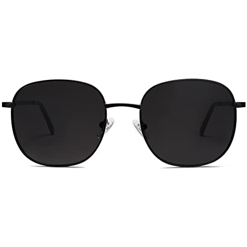 SOJOS Diseñador Redondo Rectangular Gafas de Sol Flat Espejo Lente Marco Metal SJ1137, Black Frame/Gray Lens, medium