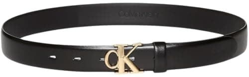 Calvin Klein Cinturón Mujer Buckle 3,0 cm con hebilla con monograma, Negro (Black/Antique Light Gold), 90 cm