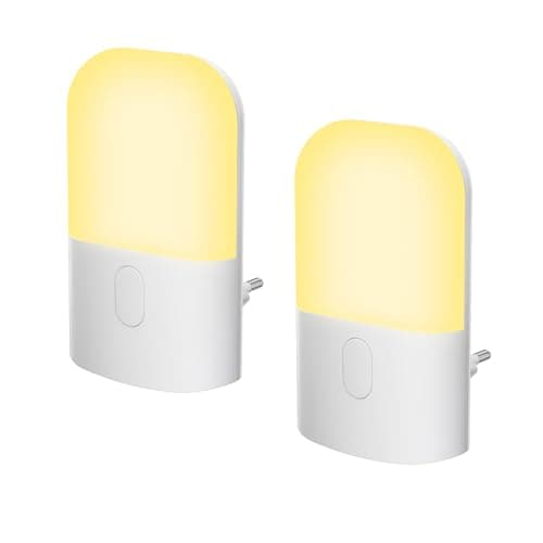 GRIFEMA GD101-2 [2 Piezas] Luz Nocturna Infantil 3 Niveles de Brillo Ajustables, Luz Nocturna con Sensor de Luz para Habitación de Niños, Baño, Pasillo, Cocina, Escaleras, 2700K Blanco Cálido