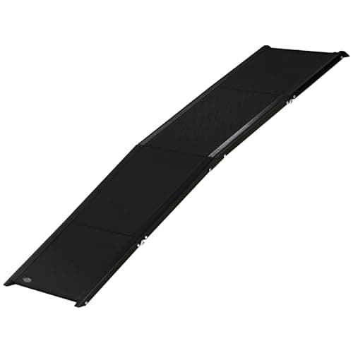 PawHut Rampa para Perros Plegable con Superficie Antideslizante Rampa para Mascotas para Coche de Aluminio con Asa y Gancho Carga 80 kg 158x43,5x2,5 cm Negro