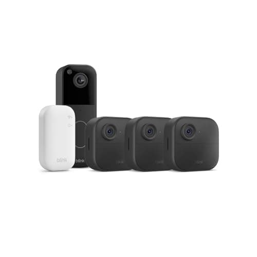 Nueva Blink Outdoor 4 + videotimbre Blink (negro): cámara de seguridad inteligente HD sin cables, 2 años de autonomía (sistema de 3 cámaras con Sync Module Core incluido)