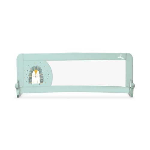 Asalvo Barrera de Cama 2 en 1 de 150 cm para Niño - Abatible con Correas Ajustables + Apta para Cama Nido + Instalación Fácil y Lavado Sencillo - Protección Segura y Estable (Erizo Verde)