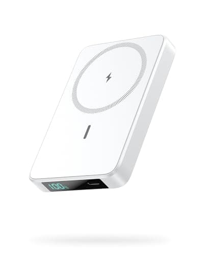 HETP Power Bank Magnético, 10800mAh Bateria Externa Inalámbrico, PD 20W USB-C Entrada/Salida Carga Rapida Cargador Portátil con Pantalla LED Compatible con Magsafe iPhone 15/14/13/12 Serie - Blanco