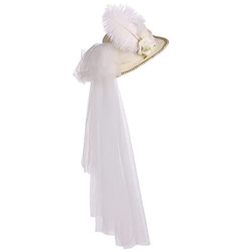 Sombrero Victoriano Vintage para Mujer, Sombrero de Velo de Plumas de Perlas Blancas
