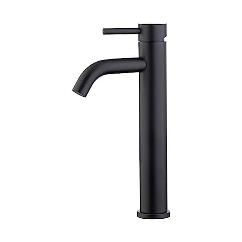 Ibergrif Grifo Lavabo Negro Alto Monomando para Baño, Latón Cromado Antihuellas, Agua Fría y Caliente, Cartucho Cerámico Silencioso, Instalación Fácil, Altura de Salida 205 mm, M11203B