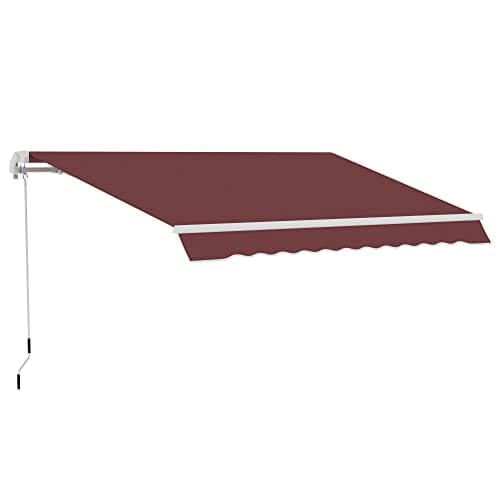 Outsunny Toldo Manual Retráctil 350x250 cm, Toldo Exterior Terraza con Ángulo Ajustable, Manivela, Estructura de Aluminio y Protección UV30+, para Jardín, Patio, Ventanas, Rojo Vino