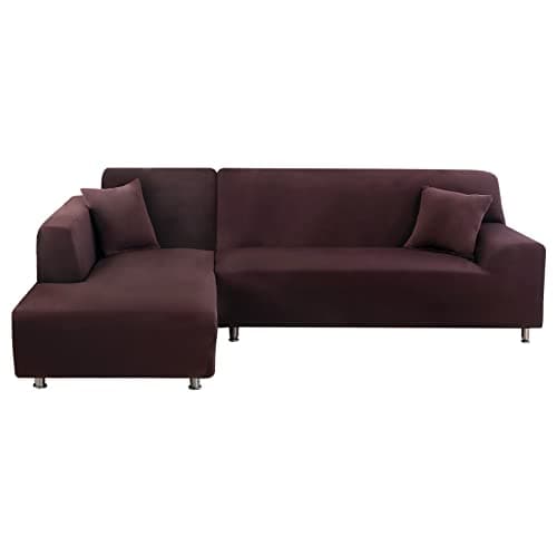 Lydevo Funda para Sofá Chaise Longue 2 Piezas Funda Cubre Sofá de Sofá Rinconera Forma de L Reversible con 2 Fundas de Almohada Elásticas Protector para Sofá Esquinero Derecho Izquierda,Café