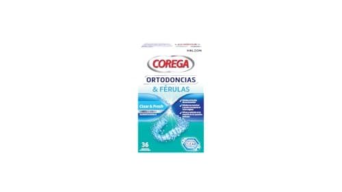 Corega Tabletas Limpiadoras Para Ortodoncias y Férula Dental, Limpieza Rápida y Fácil de Usar, 36 Tabletas