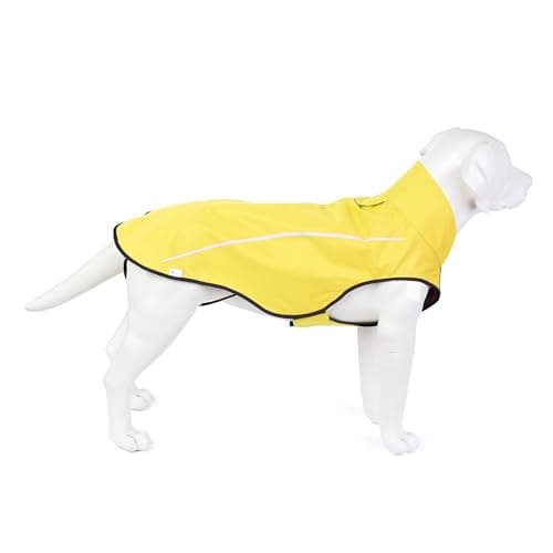 Mile High Life Chaqueta impermeable ligera con tira reflectante para perro, ropa ajustable a prueba de agua con cierre fácil para mascotas, Amarillo, S