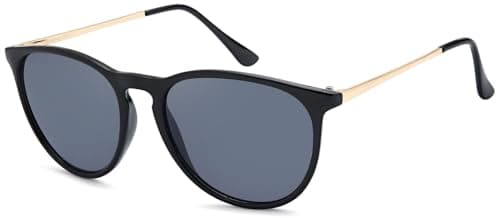 styleBREAKER Gafas de sol para mujer con grandes lentes ovalados de policarbonato, montura de plástico y patillas de metal 09020085, Marco negro/vidrio gris degradado
