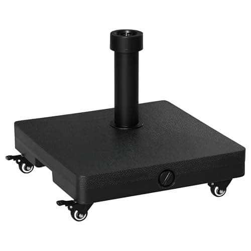 Outsunny Base para Sombrilla con Ruedas, 2,5 kg, Soporte de Parasol de HDPE, Pie para Sombrilla con Postes Ø22 mm a Ø38 mm, Rellenable de Arena 18 kg o Agua 16 kg, para Jardín, Patio, Terraza, Negro