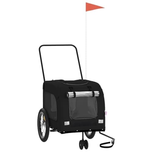 vidaXL Remolque de Bicicleta para Mascotas, Carrito para Perros Gatos, Remolque de Carga para Compra Camping, Hierro Tela Oxford Negro