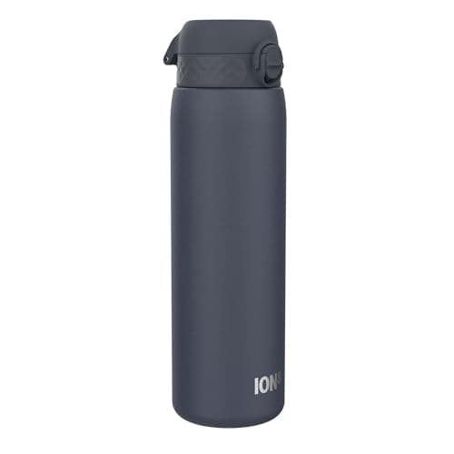 ion8 Botella Agua Inox Ligero de 1 Litro, Sin Aislamiento, a Prueba de Fugas, Fácil de Abrir, Cerradura Segura, Aptas para Lavavajillas, Resistente a Rayones, Azul Marino