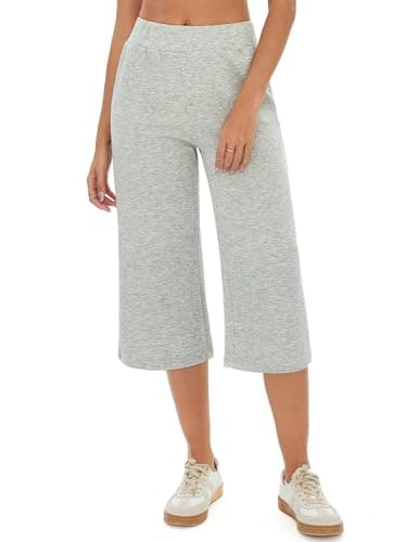 Crewhpo Pantalones Chándal Mujer 3/4 Capri Pantalón Verano Pantalones Deportivos con Bolsillos Cintura Alta Elástica Pantalon para Yoga Fitness Correr Jogging