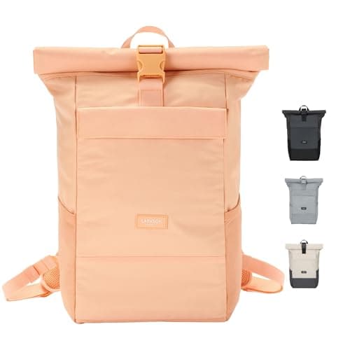 LARKSON Mochila Enrollable Hombre & Mujer Naranja - No 4 - Macuto para Viaje, Uni, Trabajo - de Botellas Pet Recicladas - Bolso para Portátil - Impermeable