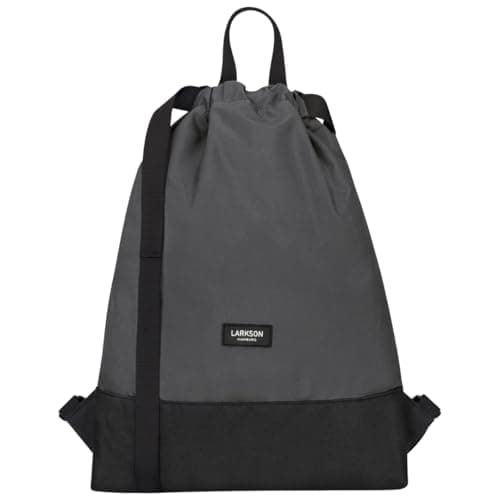 LARKSON Bolso de Deporte para Hombre y Mujer Gris - No 7 - Bolsa para niños con Cordón - Mochila pequeña de tela para el Gimnasio - Material reciclado