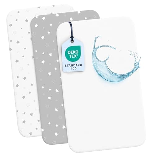 Dreamzie 2 Sabanas Minicuna + 1 Protector Colchón Cuna Impermeable Bebe⎥100% Algodón para Cuna, Moisés - 55x90 cm Estampado Stars