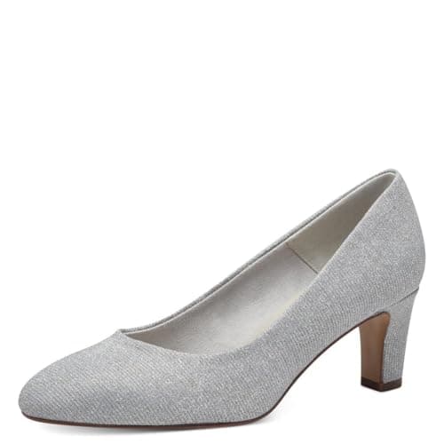 Tamaris Zapatos de Salón para Mujer, Textiles, Tacón Cuadrado, Veganos, Plateado Purpurina, 41 EU