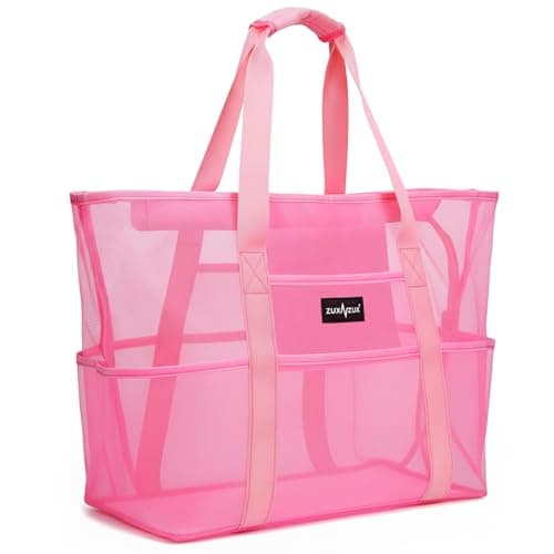 ZUXNZUX Bolsa Playa Grande XXL Familiar, Bolsa Cremallera Playa Malla, Lavable Resistente a La Arena Plegable ​Transpirable Juguetes Viaje