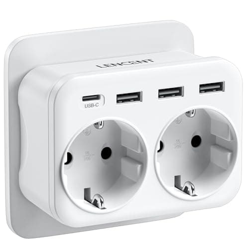 LENCENT Ladron Enchufe USB 4000W, Enchufes 6 en 1, 2 Tomas de CA, 3 USB y 1 Tipo C, Ladron Enchufe Multiple Pared con USB, Cargador Tipo-C de Móvil, Adecuedo Familia, Cocina y Oficina