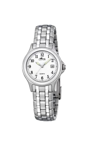 LOTUS Reloj Mujer Analógico de Acero Inoxidable 316l Plateado - Movimiento de Cuarzo - Cristal Mineral de Alta Resistencia - Resistente al Agua 10 ATM - Calendario 15151/A