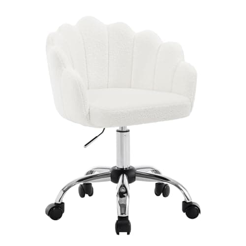 WOLTU Silla de Tocador Cachemira con Respaldo de Petalos, Silla Giratoria con Ruedas, Ergonómica para Maquillaje, Patas de Metal, Crema
