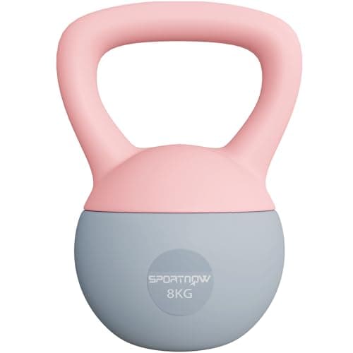SPORTNOW Pesa Rusa 8 kg, Soft Kettlebell Relleno de Arena Metálica y Mango Antideslizante, para Entrenamiento Culturismo en Casa, Gimnasio, Rosa Palo y Gris