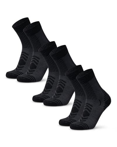 DANISH ENDURANCE Calcetines Antiampollas Senderismo de Lana Merino Ligeros, 3 Pack, Negro, 35-38