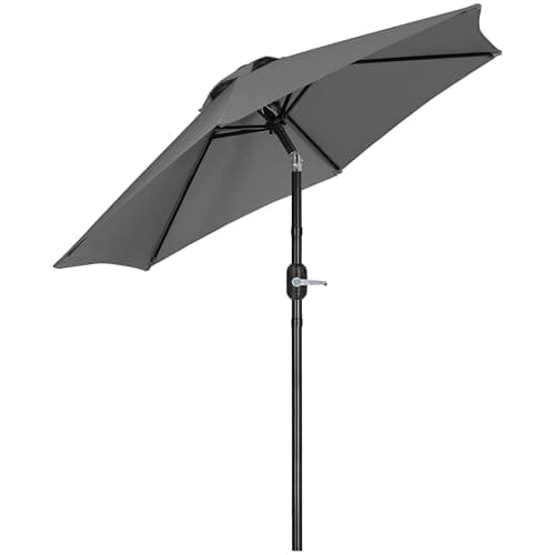 Yaheetech Sombrilla para Jardín Ø230x240 cm Reclinable con Manivela y Poste Desmontable Protección UV para Jardín y Exterior sin Soporte Gris