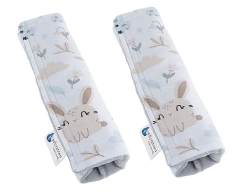 Medi Partners Coche Protector Cinturon Niños Almohadilla 2 Piezas Seguridad para Bebe 17x22cm 100% Algodón Minky Cinturón Kids Seat Car Cinturones Cinto (Glade con Minky gris)