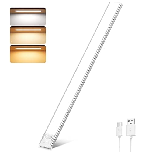 Ylatoial Luz de Armario Sensor Movimiento con 3 Colores Temperatura, 41CM Recargable Lampara LED Adhesiva, Regulable Luz Nocturna para Cocina,Gabinete,Escalera,Sótano,Garaje-1PCS