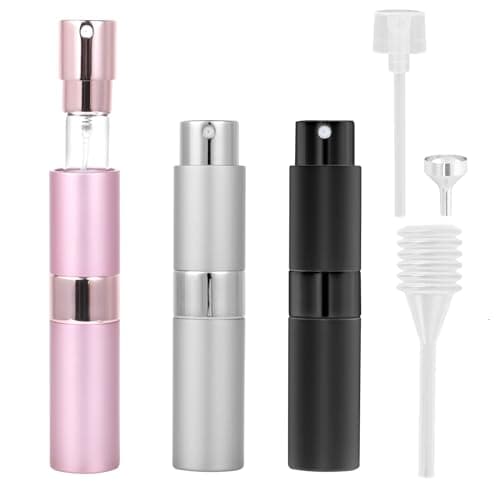 AiQInu atomizador perfume recargable, 3 Pcs 8ml Mini Botellas Atomizadoras perfume recargable con dosificador para Viajar y Salir (Rosa+Plata+Negro)