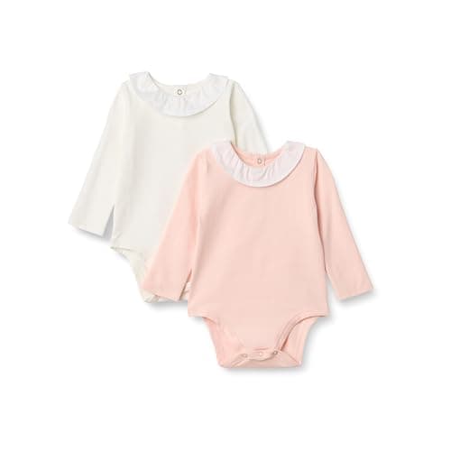 Amazon Essentials x Sofia Grainge Bodi de Manga Larga con Cuello con Volantes Bebé Niña, Pack de 2, Marfil/Rosa Claro, 24 meses