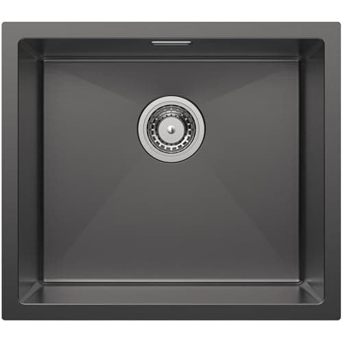 CECIPA Fregadero de cocina rectangular de acero inoxidable, color negro y antracita, 50 x 44 cm, cuadrado, incluye sifón, fregadero de cocina a partir de armario bajo de 50 cm, 1 lavabo sin agujero