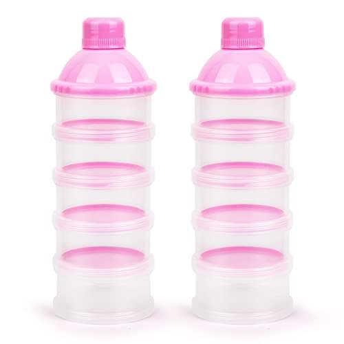 Vicloon Dispensador de Leche Polvo, 2PCS Dosificador de Leche en Polvo con 5 Compartimentos, Contenedor de Almacenamiento de Frutas, Dispensador Cajas Apilables de Fórmula
