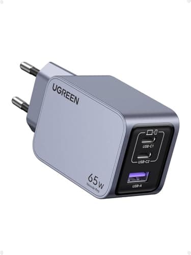 UGREEN Nexode Pro 65W Cargador GAN, Adaptador de Corriente de 3 Puertos Compatible con Samsung Galaxy S23 Ultra/ S22, MacBook, ASUS, iPad, iPhone 16/15/14/13/12, Steam Deck