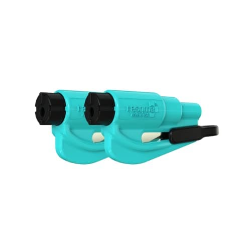 resqme La herramienta original para llavero de escape de emergencia de automóvil, cortador de cinturón 2 en 1 y rompevidrios, fabricado en EE. UU., paquete de 2, Verde Azulado